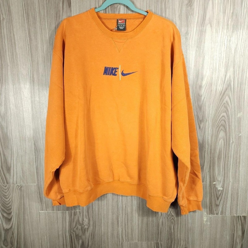 Nike Team Vintage Orange Crewneck Sweatshirt‎ Center Split Logo Mens XL